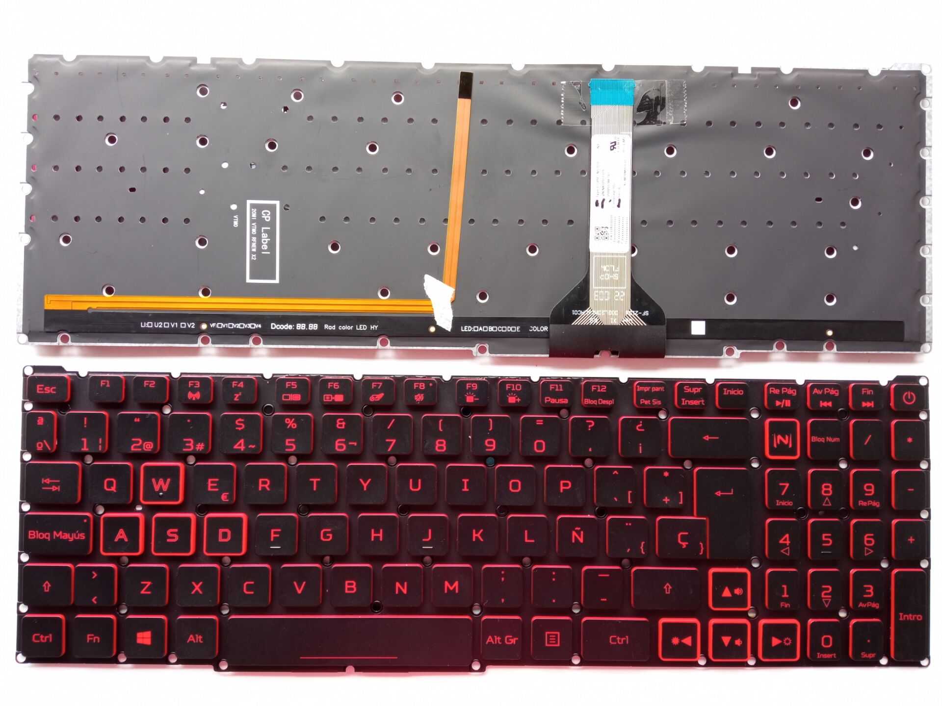 Picture of New Replacement Laptop Keyboard For ACER AN515-57/AN515-45 BLACK Backlit,Red Printing,Red side (OEM) SP Layout